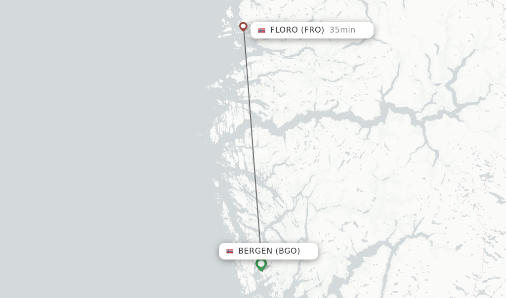 Flights from Bergen to Floro route map