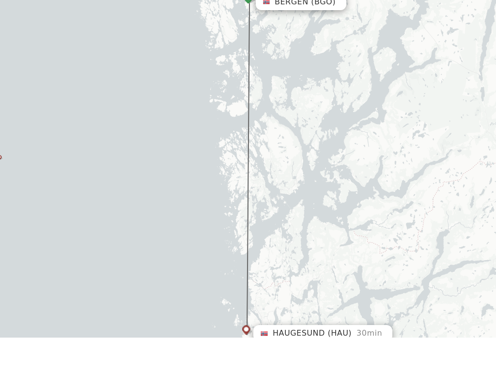 Flights from Bergen to Haugesund route map