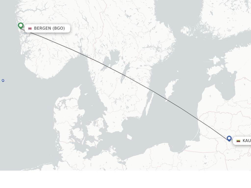 Flights from Bergen to Kaunas route map