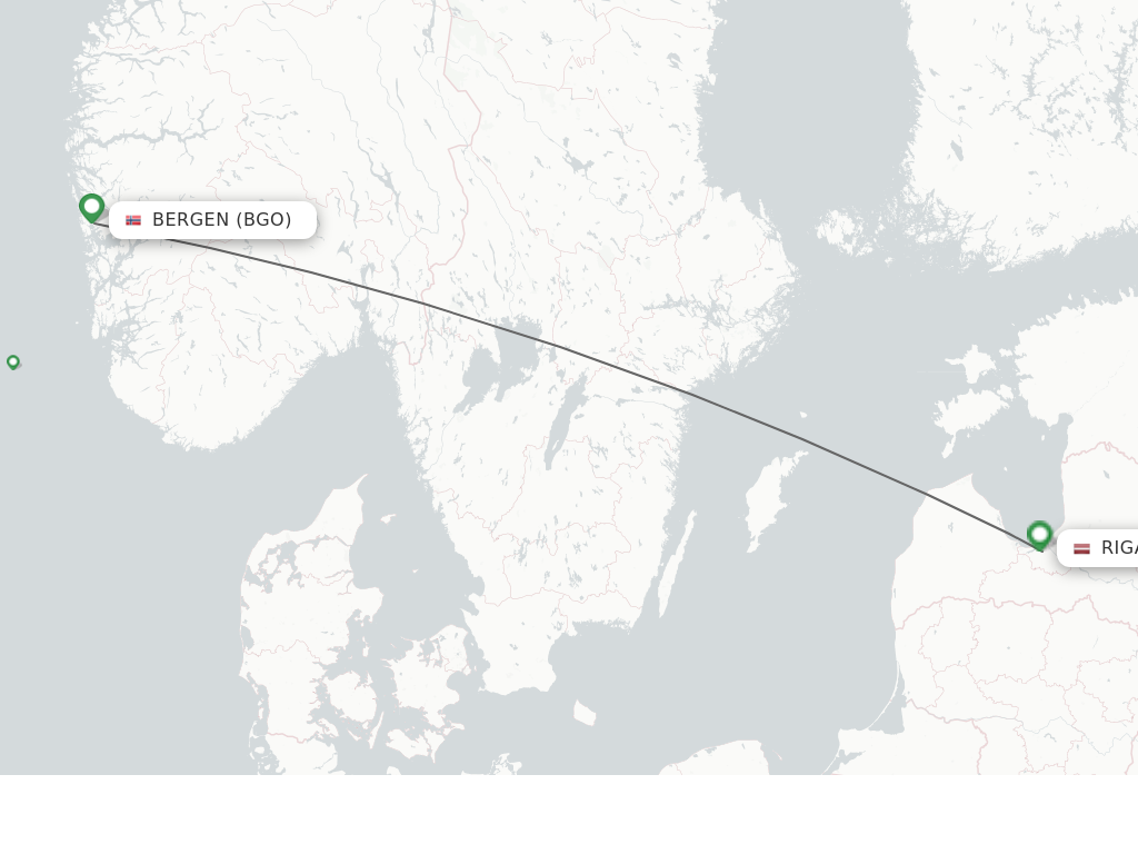 Flights from Bergen to Riga route map