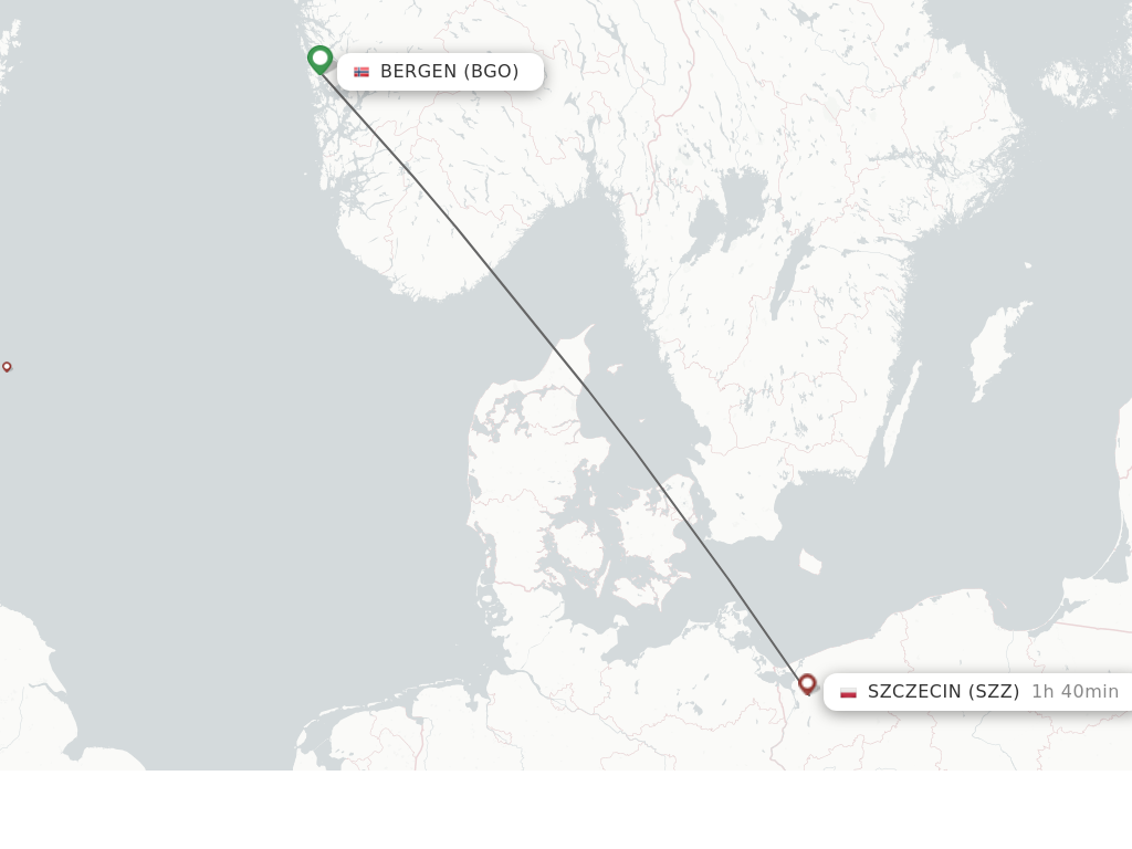 Flights from Szczecin to Bergen route map
