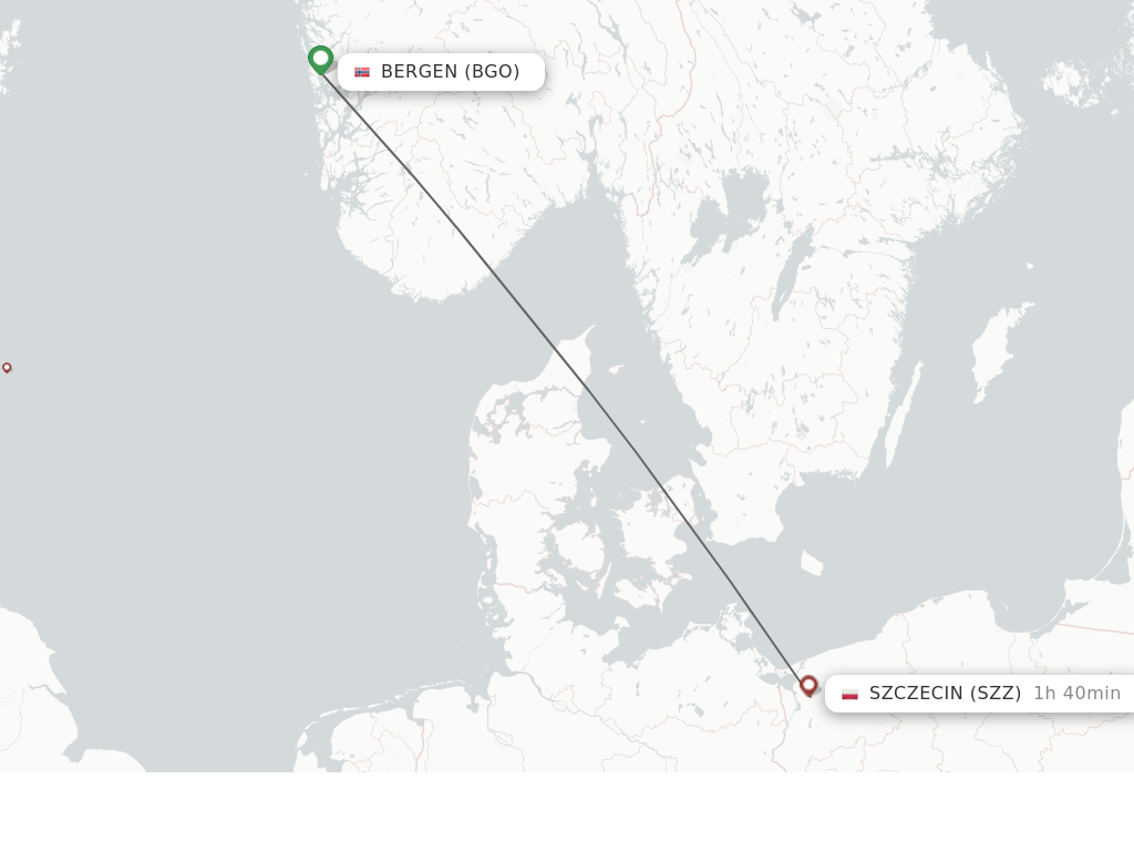 Flights from Bergen to Szczecin route map