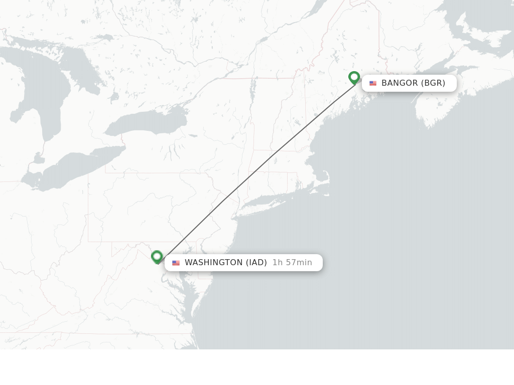 Flights from Bangor to Dulles route map