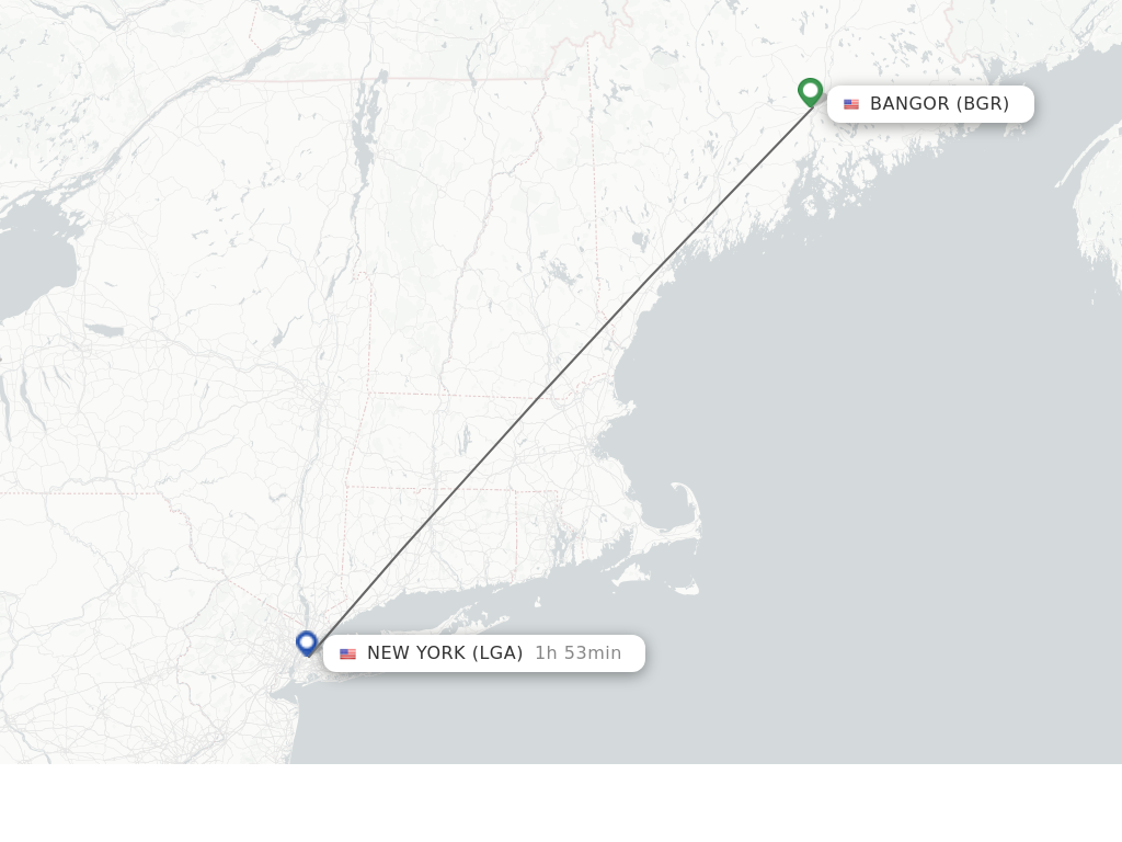 Flights from Bangor to New York route map