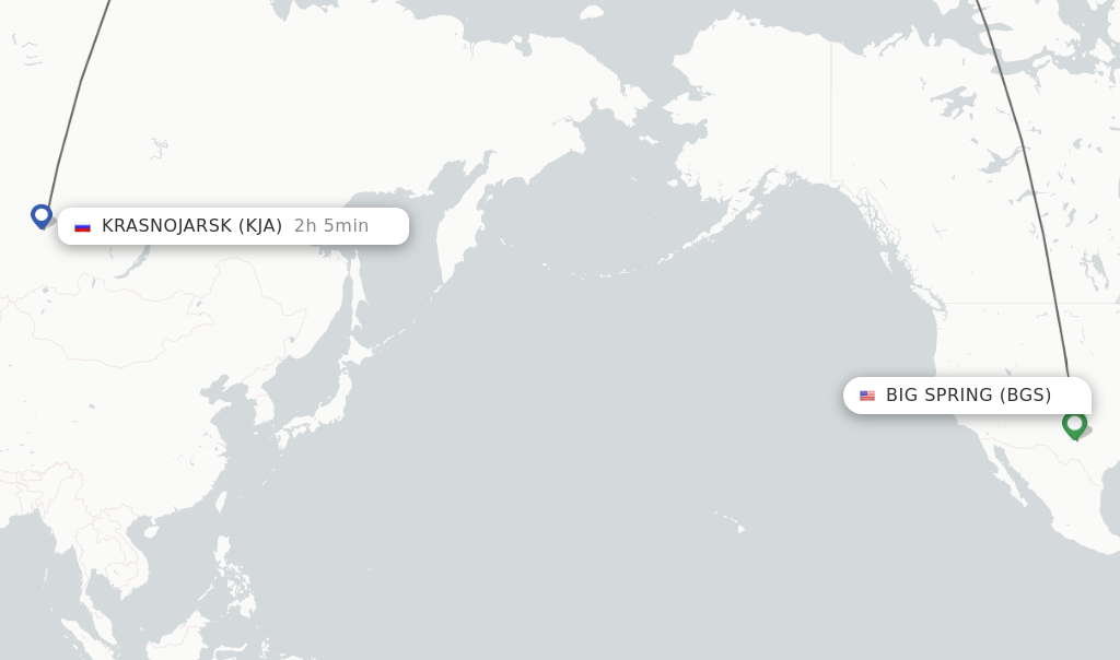 Flights from Krasnojarsk to Boguchany route map
