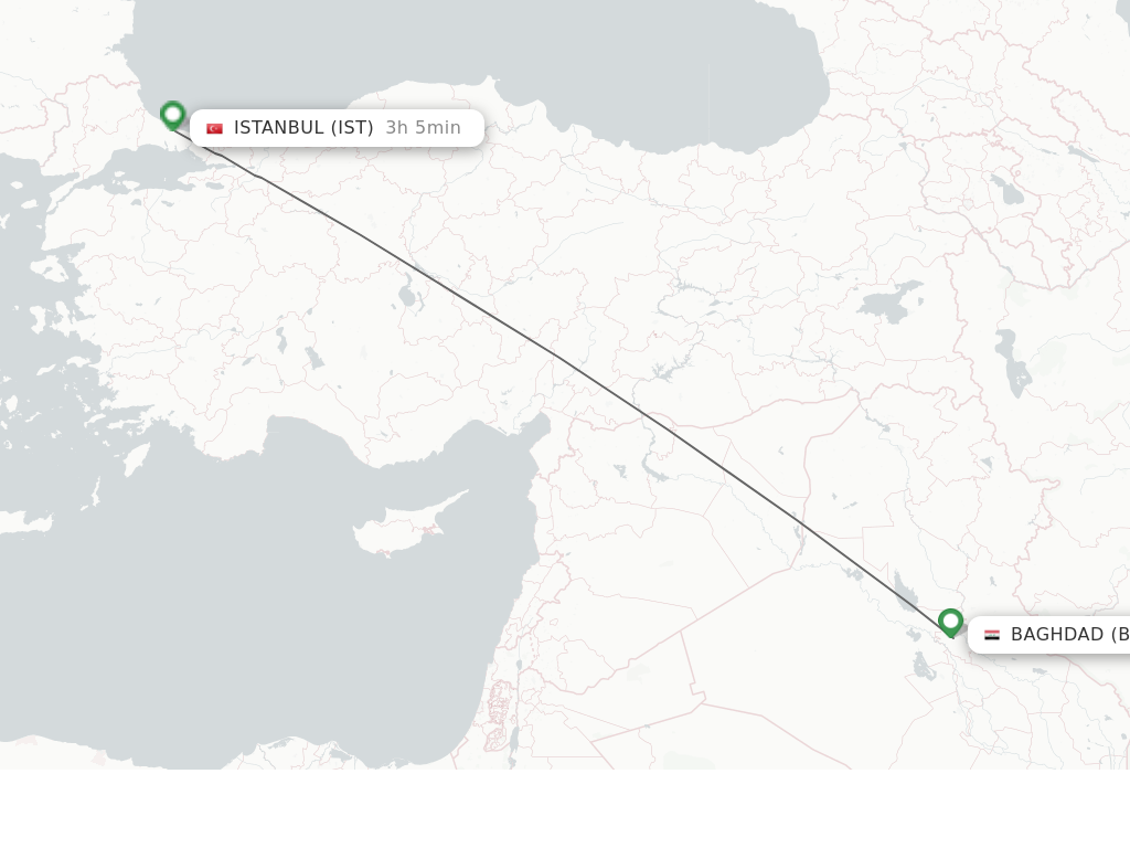 Flights from Baghdad to Istanbul route map