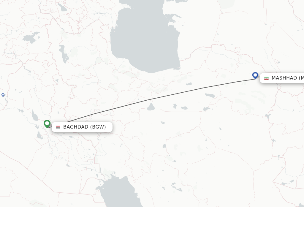 Flights from Baghdad to Mashad route map