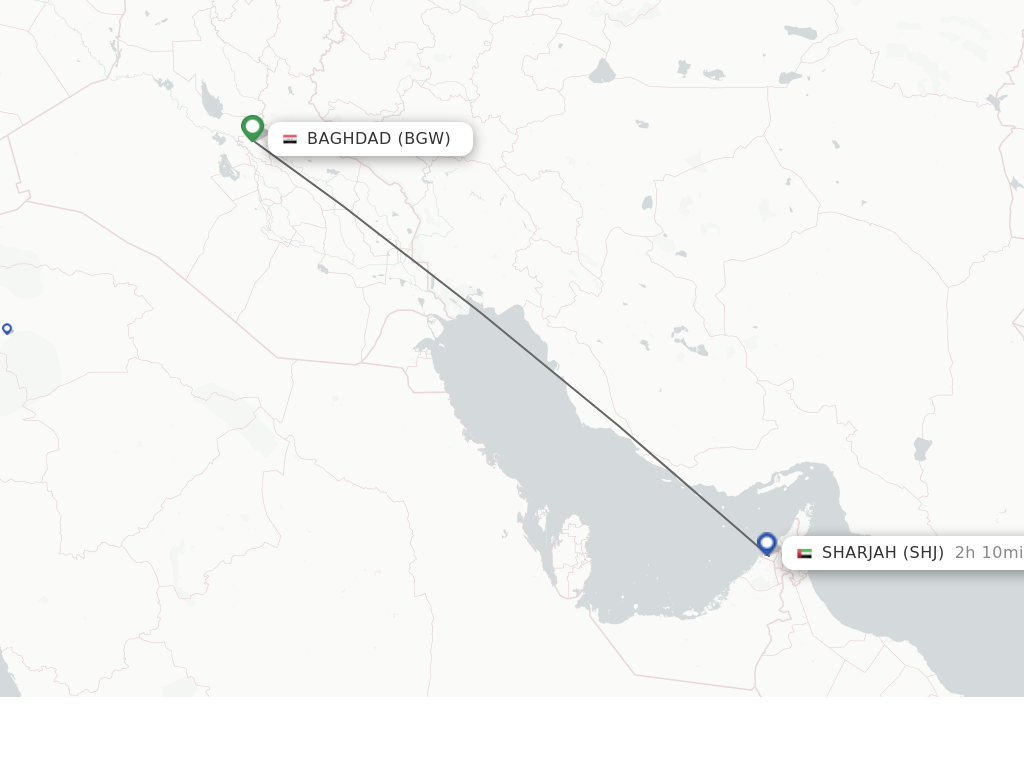 Flights from Baghdad to Sharjah route map
