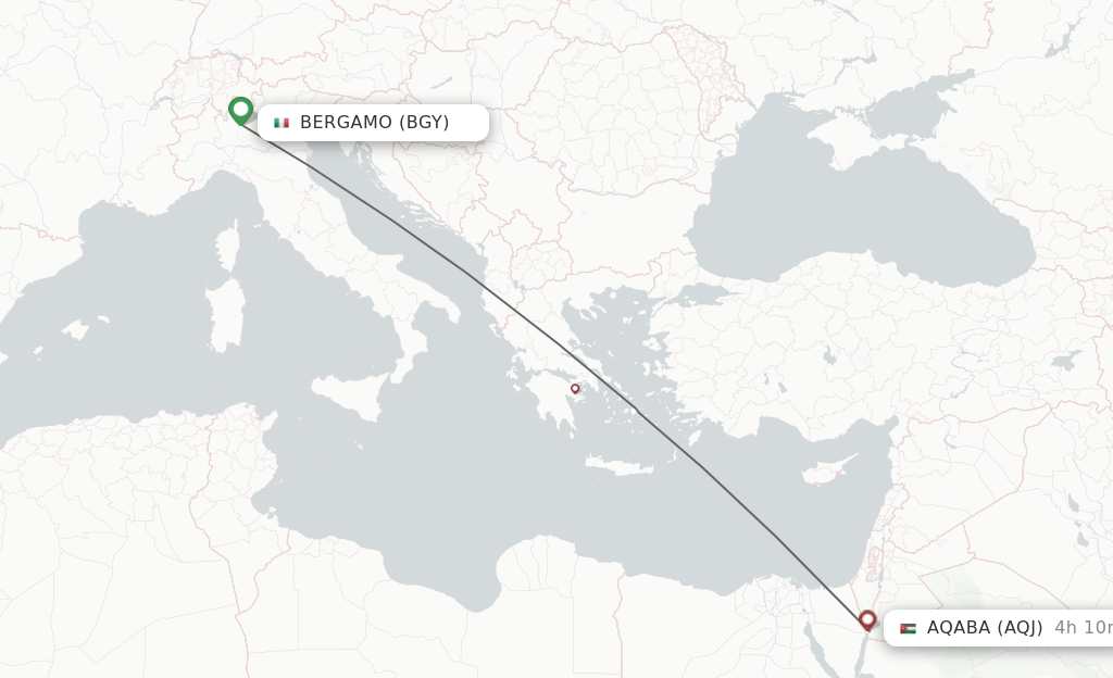 Flights from Milan to Aqaba route map
