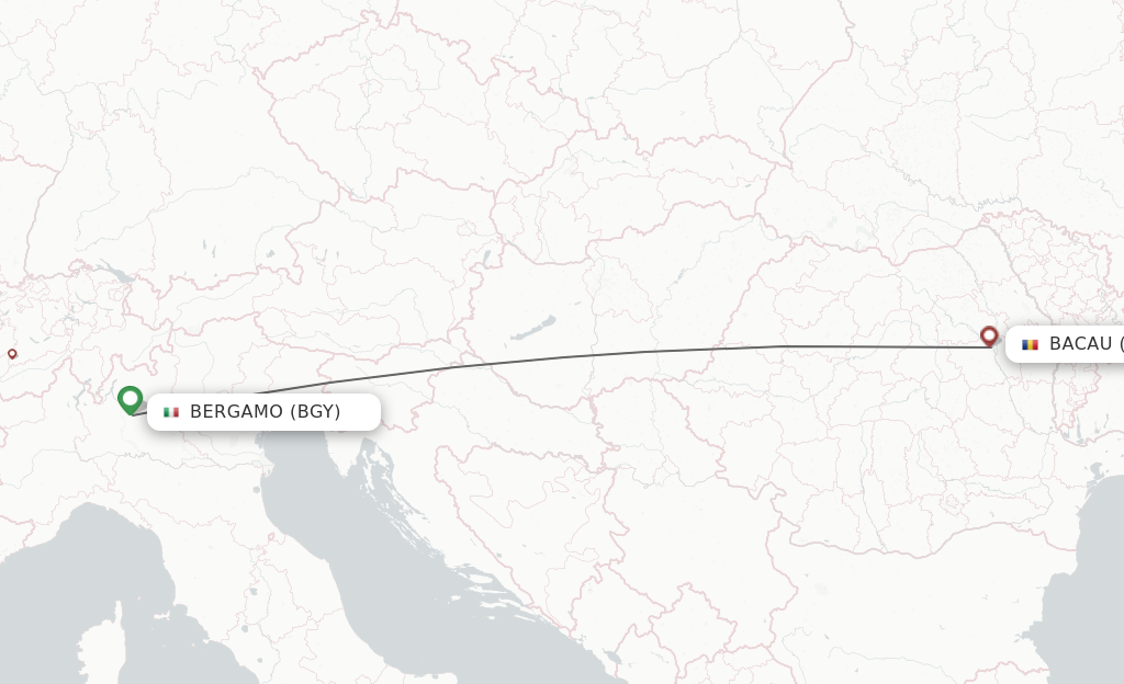 Flights from Milan to Bacau route map