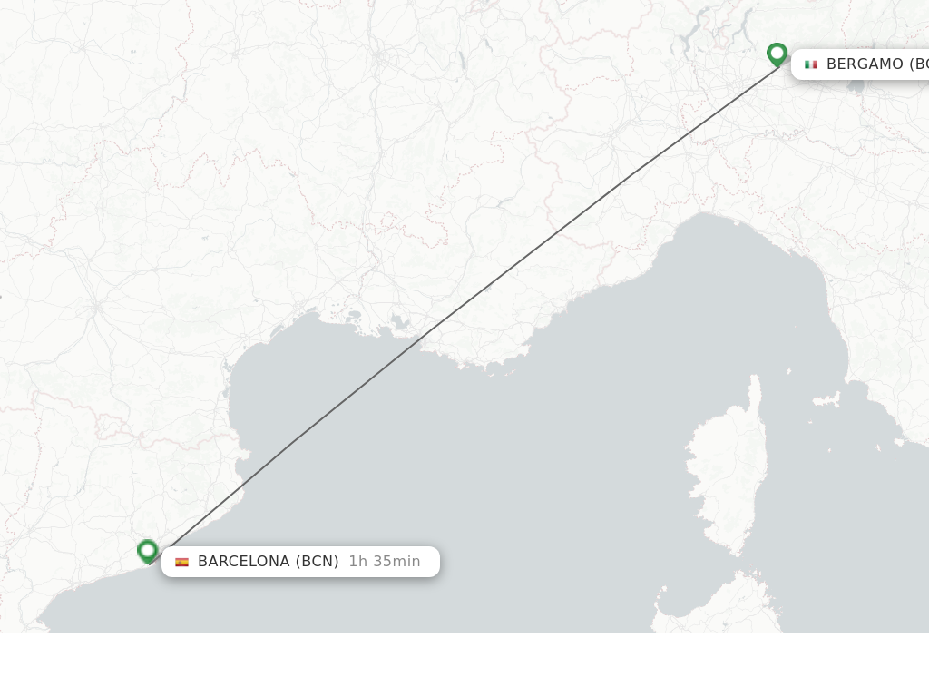 Flights from Milan to Barcelona route map
