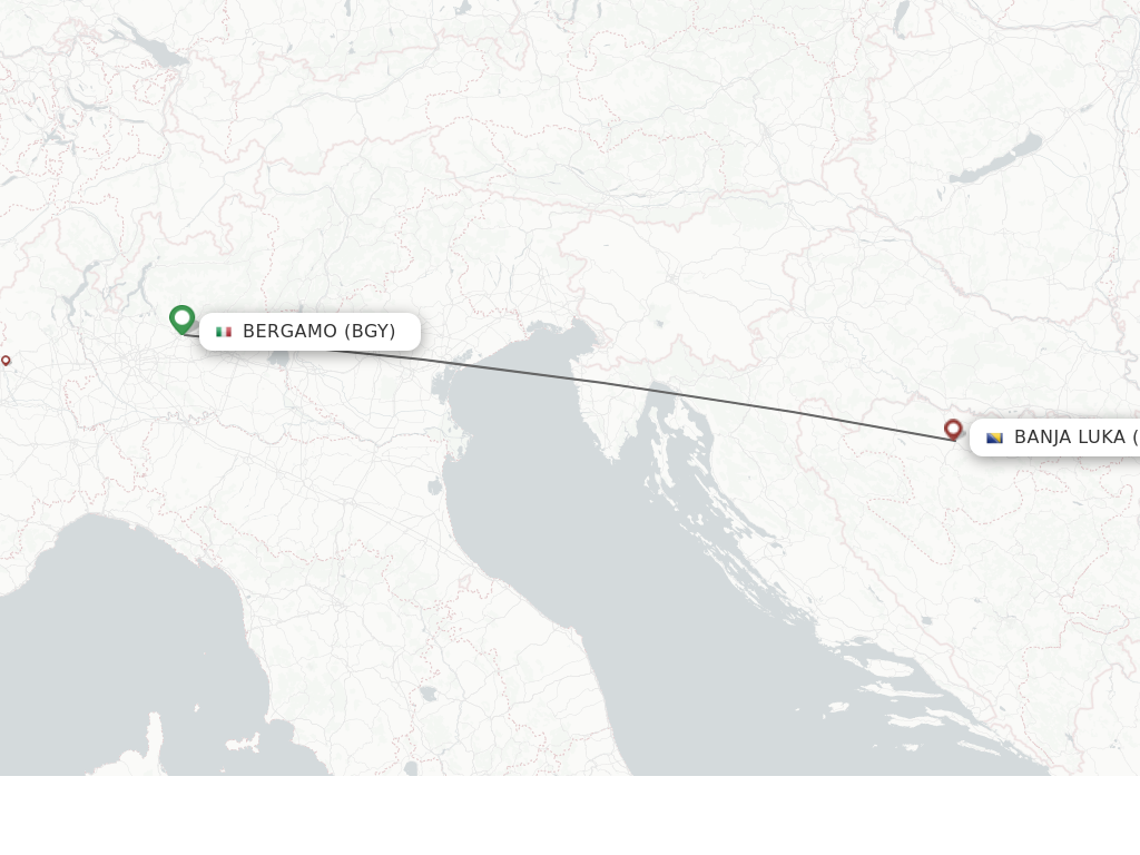 Flights from Milan to Banja Luka route map