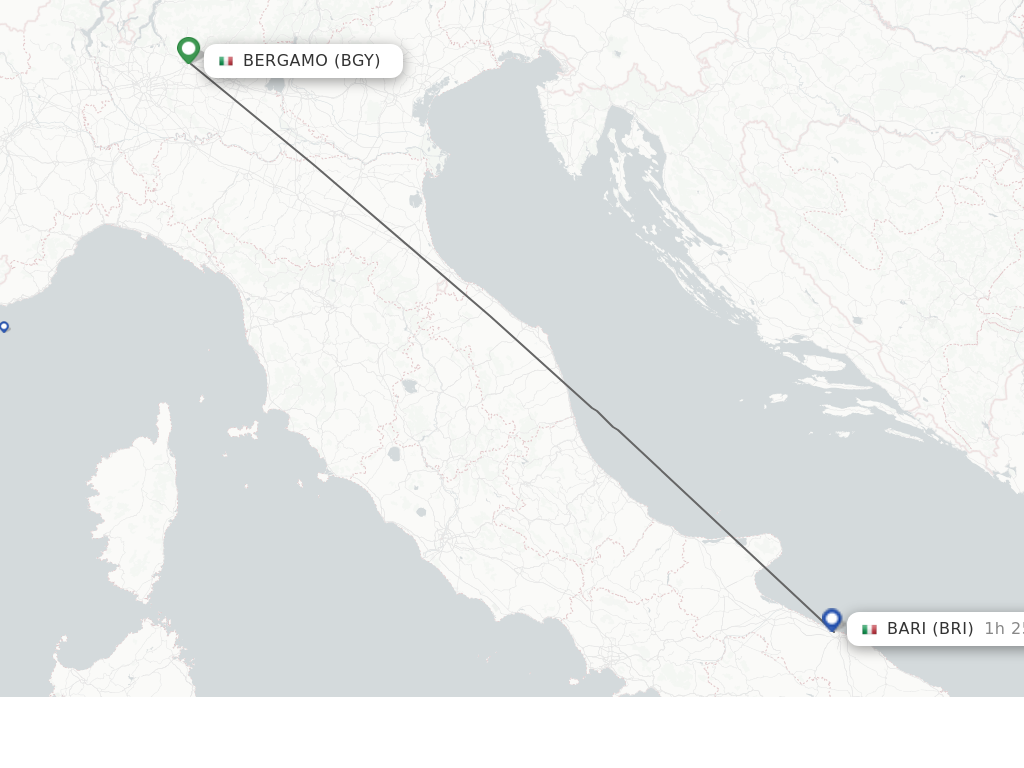 Flights from Bergamo to Bari route map