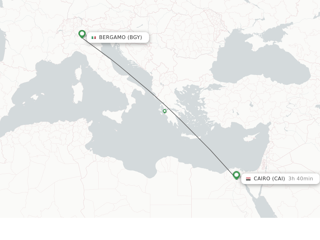Flights from Milan to Cairo route map