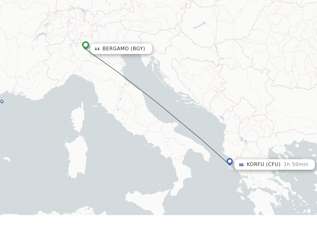 Flights from Milan to Kerkyra route map