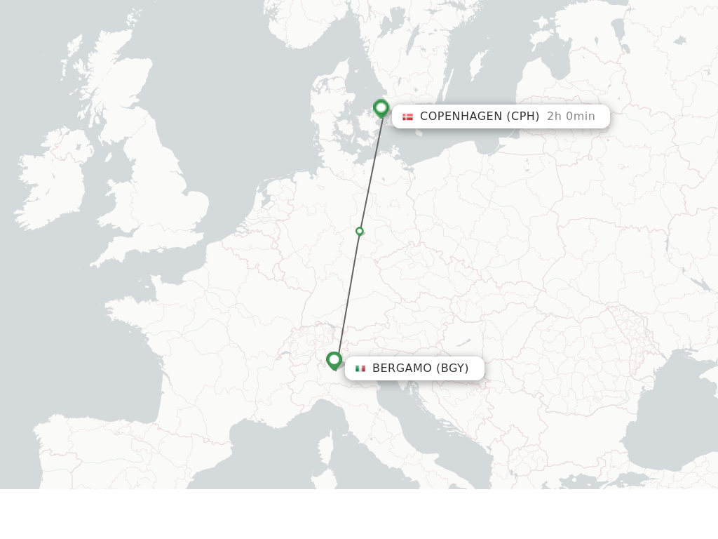 Flights from Milan to Copenhagen route map