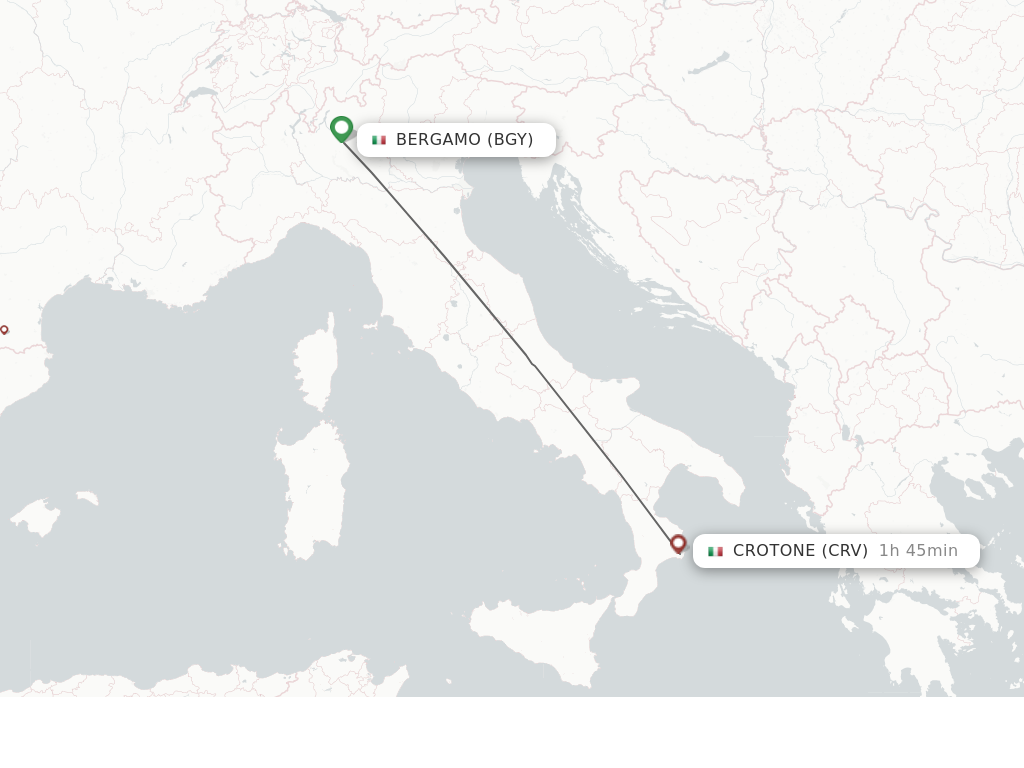 Flights from Milan to Crotone route map