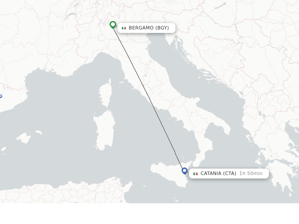 Flights from Milan to Catania route map