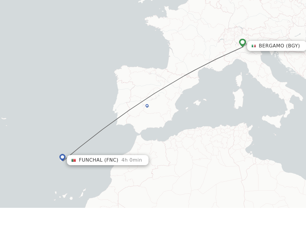 Flights from Milan to Funchal route map