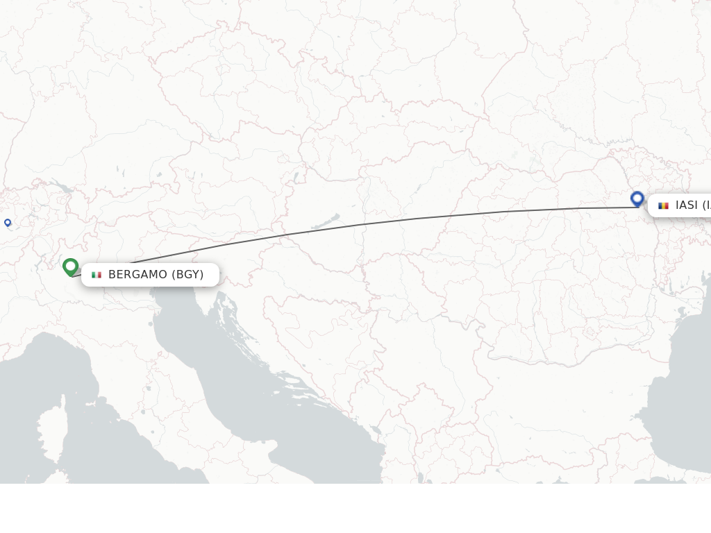 Flights from Milan to Iasi route map