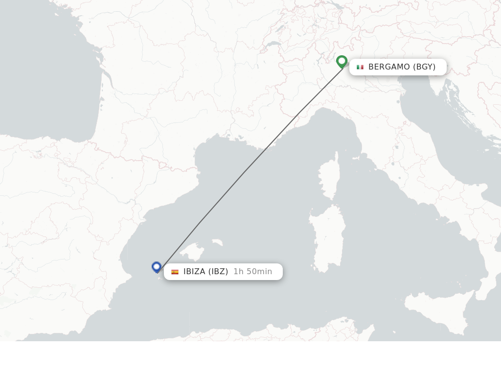 Flights from Milan to Ibiza route map