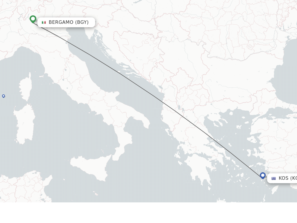 Flights from Milan to Kos route map