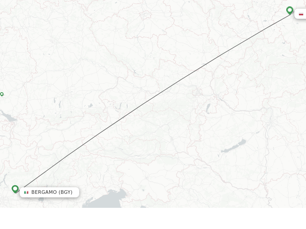 Flights from Bergamo to Krakow route map