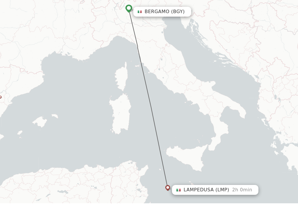 Flights from Bergamo to Lampedusa route map