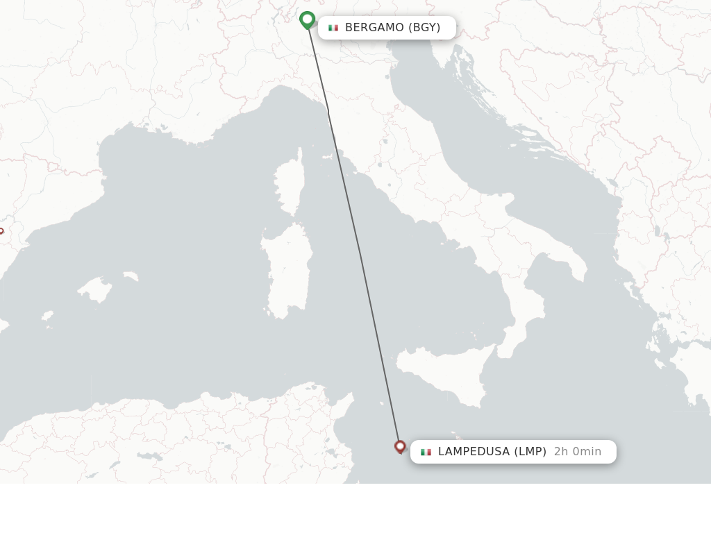 Flights from Milan to Lampedusa route map