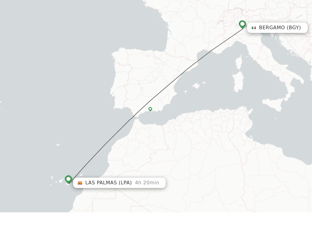 Flights from Milan to Las Palmas route map