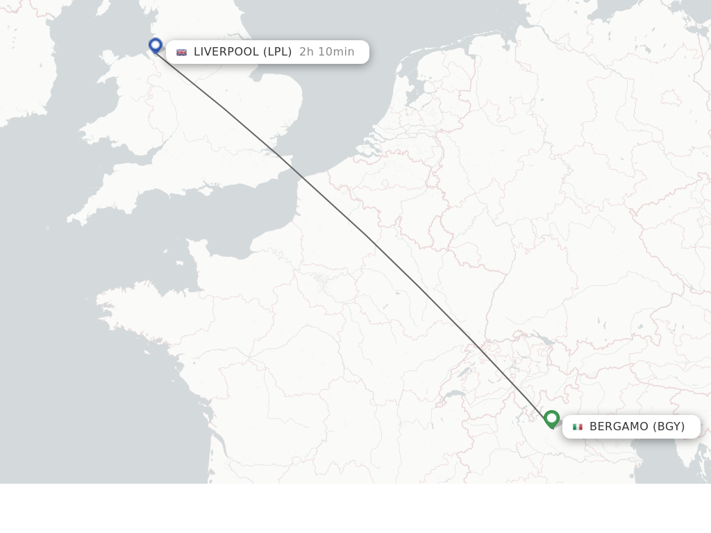 Flights from Liverpool to Bergamo route map