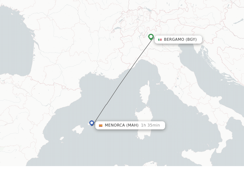 Flights from Milan to Menorca route map