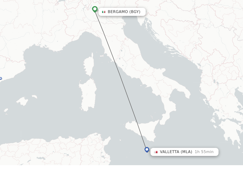 Flights from Milan to Malta route map