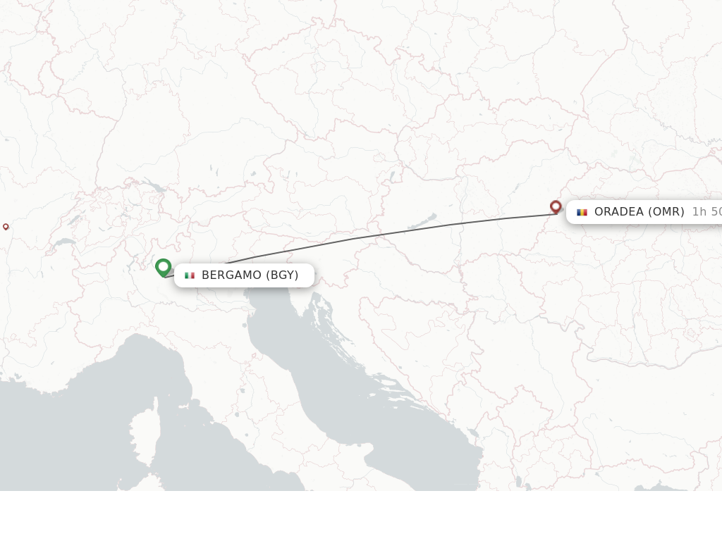 Flights from Milan to Oradea route map