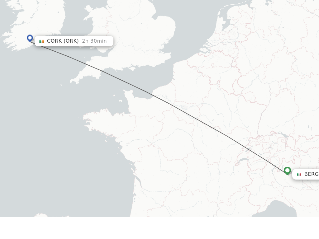 Flights from Milan to Cork route map