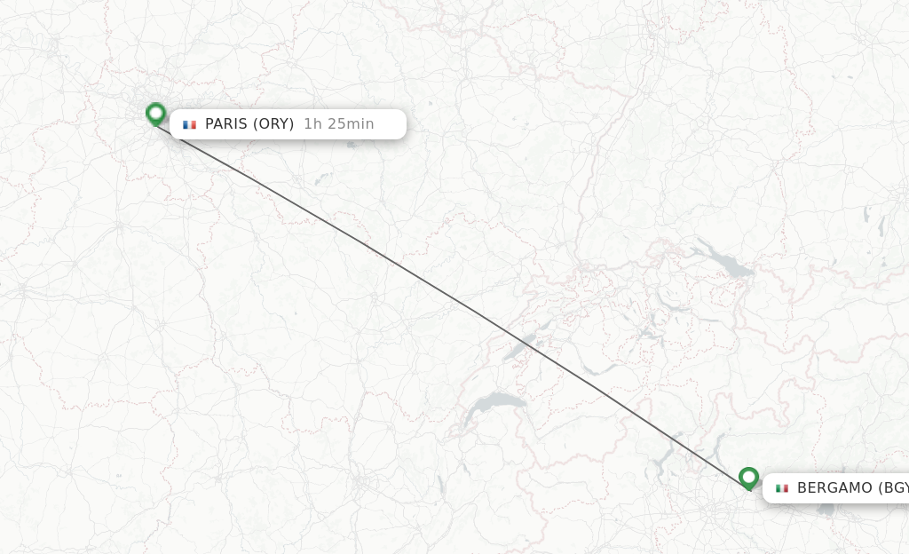 Flights from Milan to Paris route map