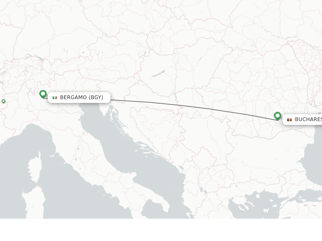 Flights from Bucharest to Bergamo route map