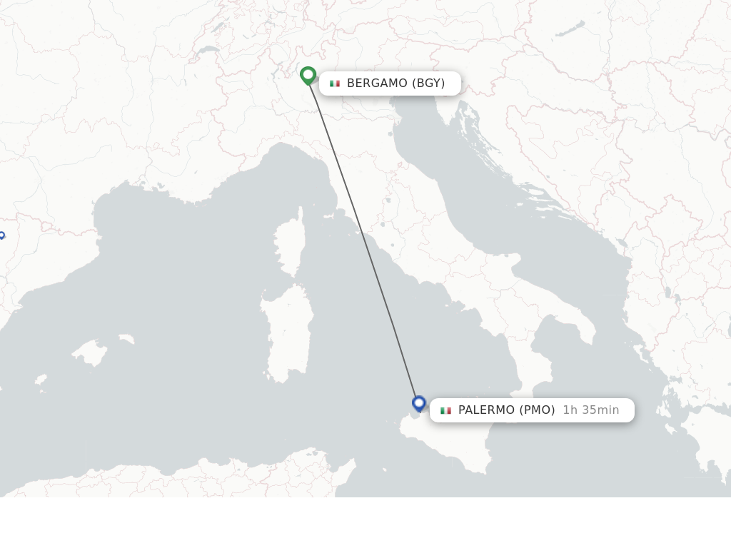 Flights from Milan to Palermo route map