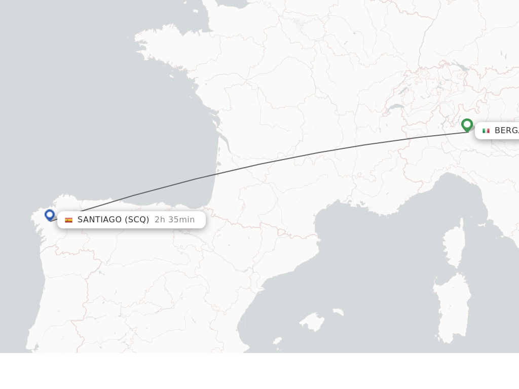 Flights from Milan to Santiago De Compostela route map