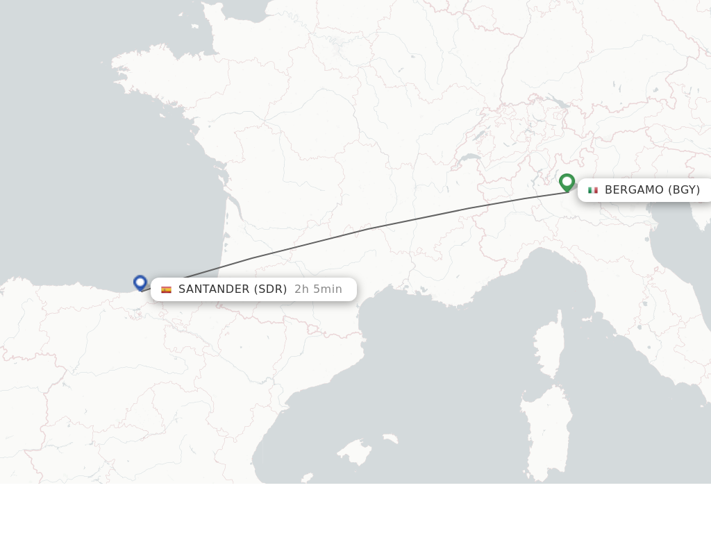 Flights from Milan to Santander route map