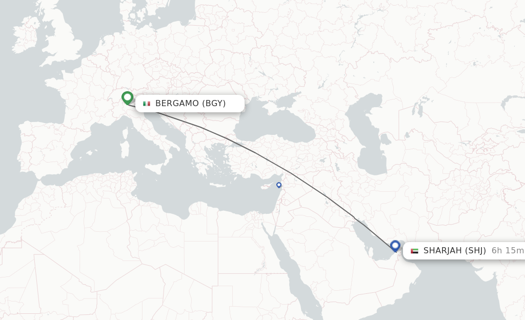 Flights from Milan to Sharjah route map