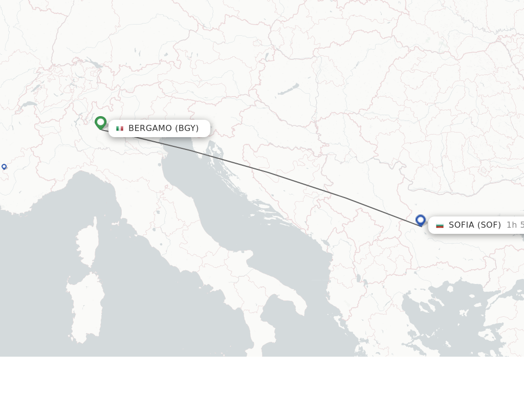 Flights from Milan to Sofia route map