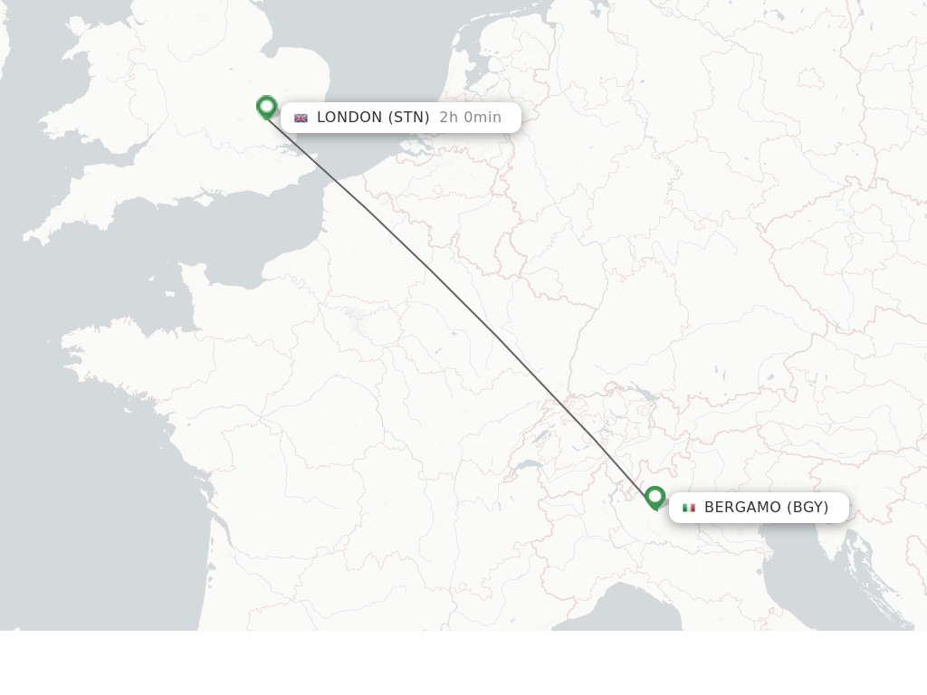 Flights from Bergamo to London route map