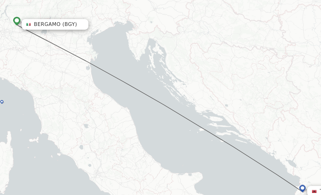 Flights from Milan to Tirana route map