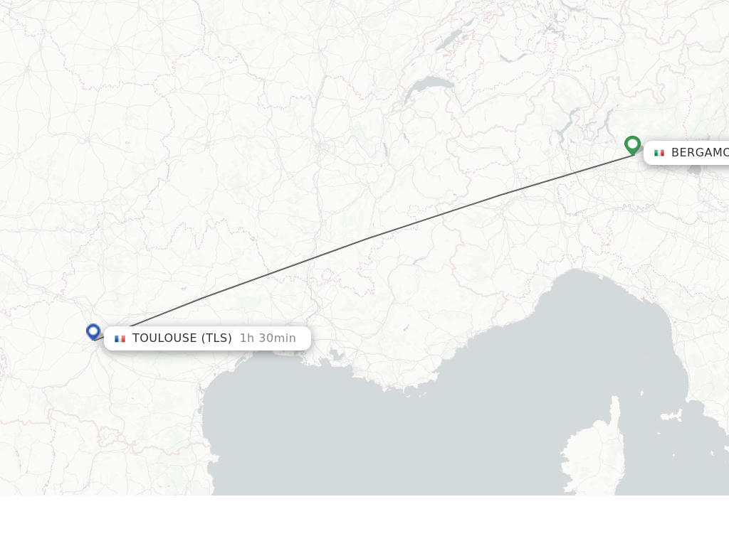 Flights from Milan to Toulouse route map