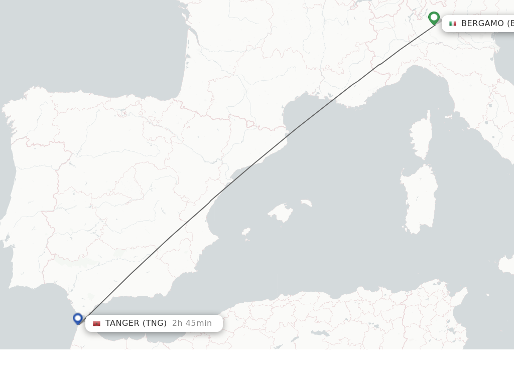 Flights from Milan to Tangier route map