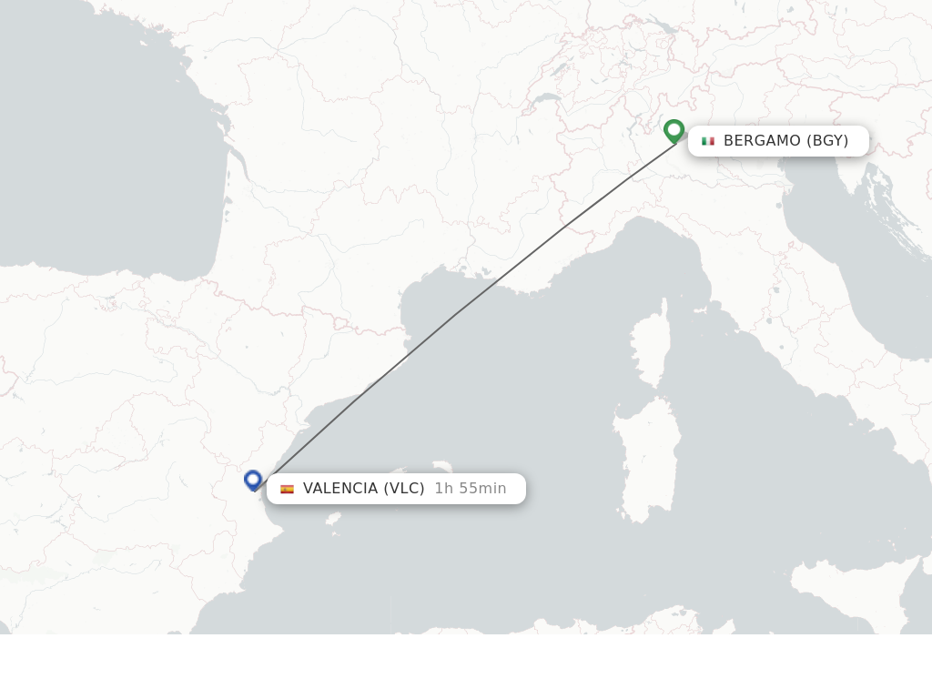 Flights from Milan to Valencia route map
