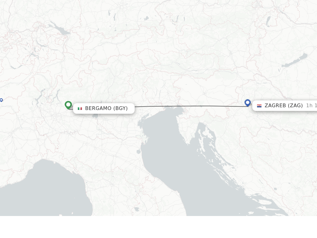 Flights from Zagreb to Bergamo route map