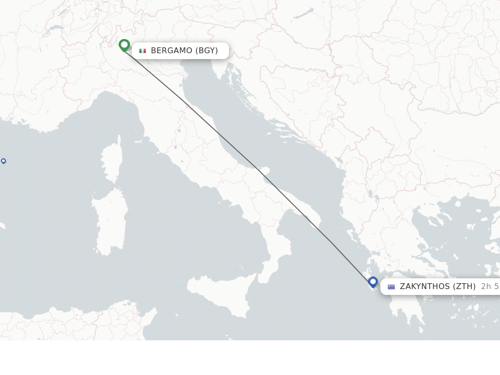 Flights from Zakinthos to Milan route map