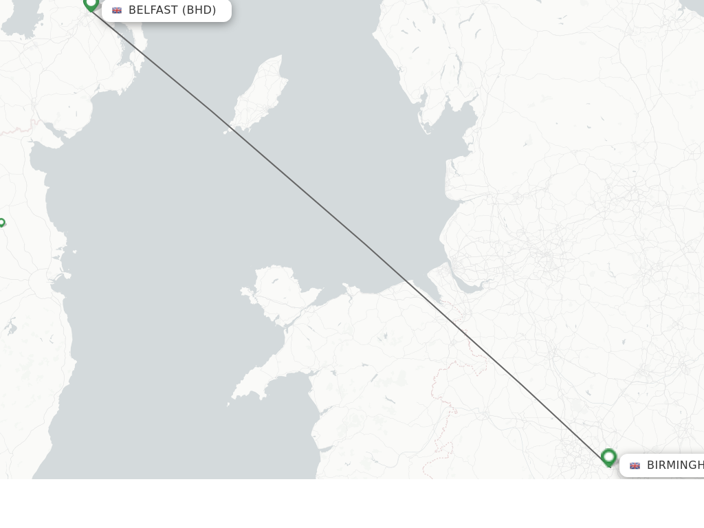 Flights from Belfast to Birmingham route map